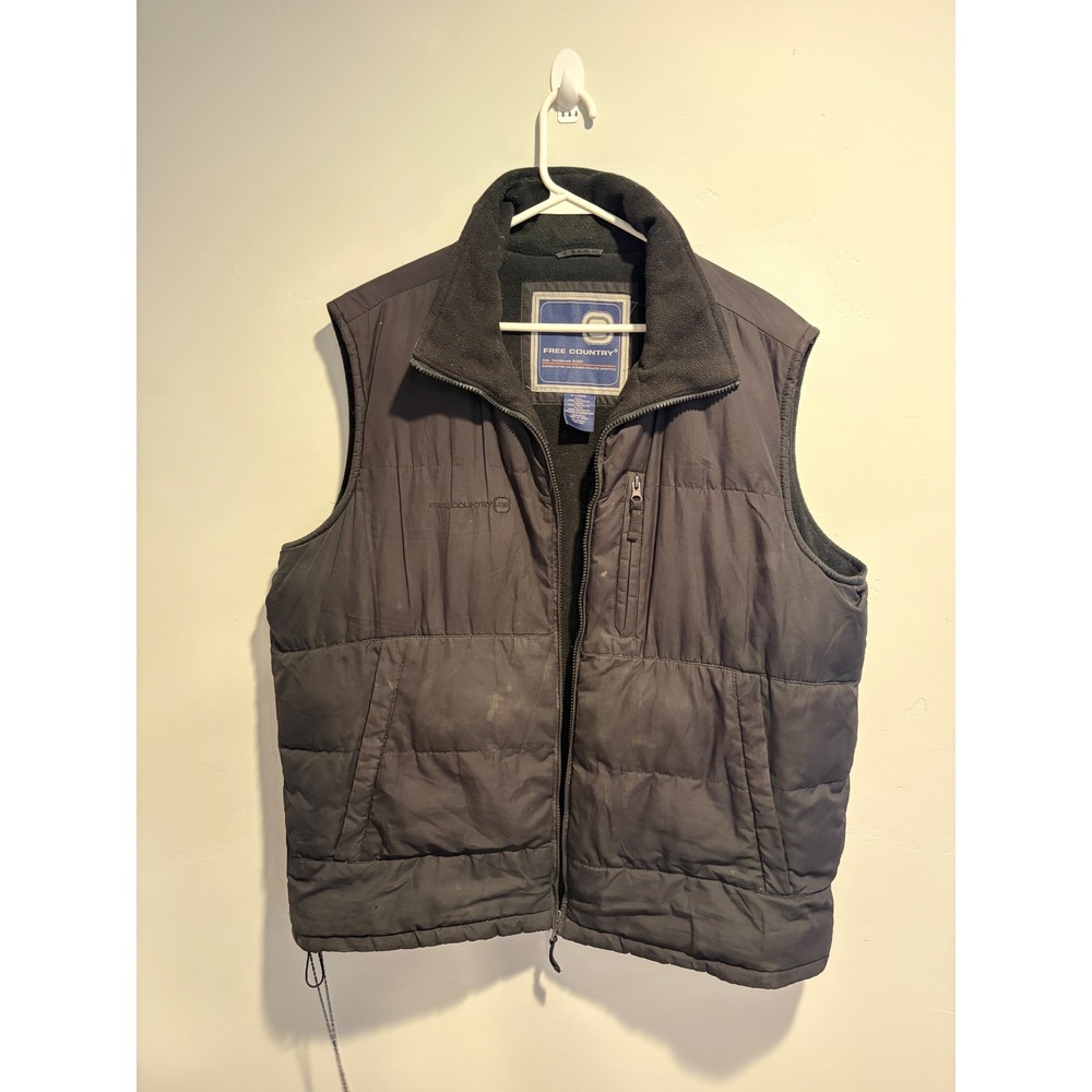 Free Country Mens Puffer Vest Black XL Fleece Lined Quilted Full Zip Sleeveless